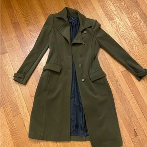 Authentic BCBG Max Azria Murdock Olive Green long pea coat. Size SMALL!